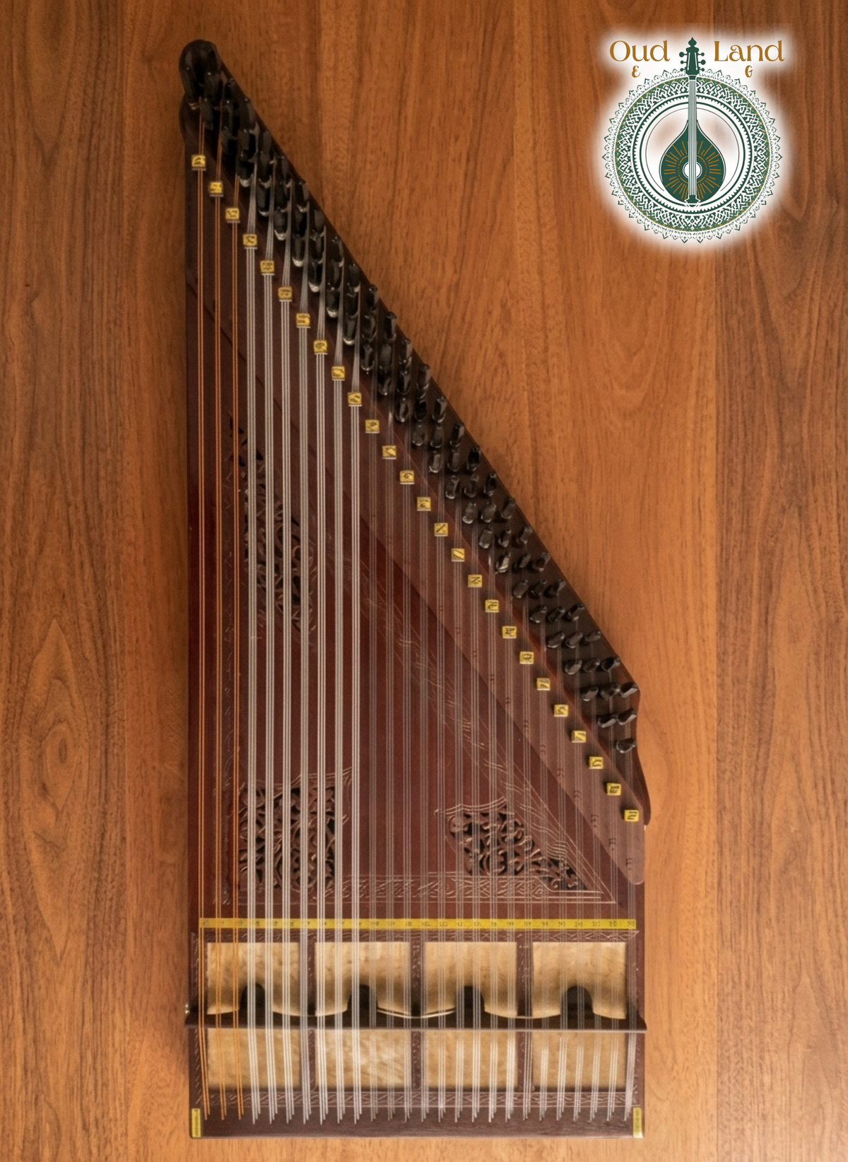 Professional Egyptian handmade Qanun instrument in rich ruby red wood finish by Oud Land